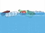 Plastic Garbage Floating In Ocean Drawing Stock Photo