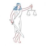 Lady Justice Holding Sword And Balance Neon Sign Stock Photo