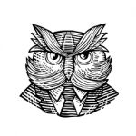 Hip Wise Owl Suit Woodcut Stock Photo