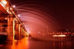 Rainbow Fountain Show At Banpo Bridge In Seoul, South Korea Stock Photo