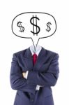 Invisible Businessman Head Think About Money Stock Photo