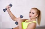 Active Beautiful Sports Girl Lifting Dumbbells Doing Workout In Stock Photo