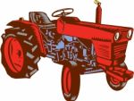 Vintage Farm Tractor Side Woodcut Stock Photo