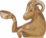 Ram Goat Drinking Coffee Drawing Stock Photo