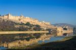 Amber Fort Over The Lake, Jaipur Stock Photo