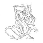 Hercules Grappling Dragon Drawing Black And White Stock Photo