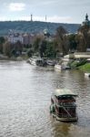 Paddle Steamer Cruising Down The Vitava River In Prague Stock Photo