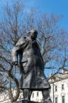 Statue Of Winston Churchill In Parliament Square Stock Photo