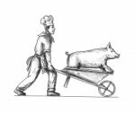 Chef With Wheelbarrow And Pig Tattoo Stock Photo