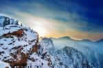 Seoraksan In Winter With Sunset,famous Mountain In Korea Stock Photo