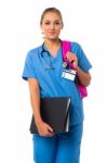 Lady Doctor Posing With Backbag Stock Photo
