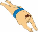 Japanese Sumo Wrestler Diving Drawing Stock Photo