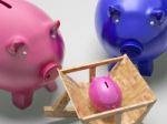 Piggy Family Shows Planning Protection And Savings Stock Photo