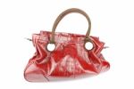 Red Woman Leather Bag On White Stock Photo