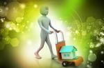 Person Carrying House In Trolley Stock Photo