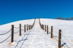 Beautiful Snow Stair Walkway And Blue Sky With Snow Covered,winter Landscape Stock Photo