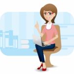 Cartoon Cute Girl With Laptop At Office Stock Photo