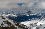 View From Sass Pordoi In The Upper Part Of Val Di Fassa Stock Photo