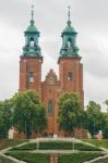 Towers Of The Basilica Archdiocese In Gniezno Stock Photo