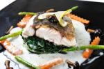 Red Snapper Steak With White Cream Stock Photo
