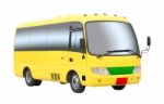 Yellow Tourist Mini Bus On White Background Stock Photo