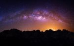 Milky Way Galaxy Over Mountain At Night, Deogyusan Mountain In South Korea Stock Photo