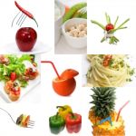 Organic Vegetarian Vegan Food Collage  Bright Mood Stock Photo