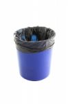 Blue Plastic Trash And Garbage Bag On White Background Stock Photo
