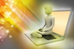 3d Man In Meditation With Laptop Stock Photo