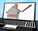 Lodgings House Laptop Shows Accommodation Or Residency Vacancy Stock Photo
