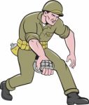 World War Two Soldier American Grenade Cartoon Stock Photo