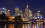 Yarra River And  Melbourne City At Night Looking Towards Flinder Stock Photo