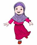 Cartoon Of Muslim Girl Make Running - Illustration Stock Photo