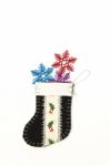 Snowflake In Green Decoration Christmas Sock Stock Photo