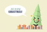 Merry Christmas With Christmas Tree Character Stock Photo