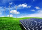 Solar Panels And Wind Turbine Stock Photo
