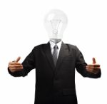 Lamp Head Businessman Hand Outstretched Forward Stock Photo