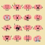 Brain Character Emoji Set Stock Photo
