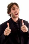 Excited Male With Thumbs Up Stock Photo