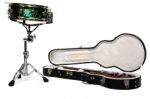 Snare Drum And Guitar In Case  Stock Photo