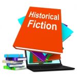 Historical Fiction Book Stack Laptop Means Books From History Stock Photo