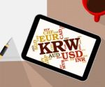 Krw Currency Represents South Korean Wons And Banknote Stock Photo