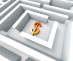 Dollar Sign In Maze Shows Finding Dollars Stock Photo