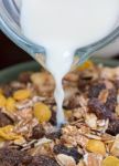 Muesli Breakfast Shows Natural Wholegrain And Morning Stock Photo