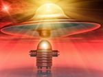 Flying Saucer And Robot Stock Photo