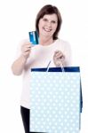 I'm Using My Cash Card For Shopping! Stock Photo