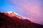 Sunset On The Mighty Chimborazo Volcano. Ecuador's Highest Summi Stock Photo