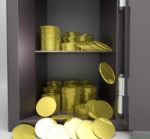 Open Safe With Coins Showing Treasure Protection Stock Photo