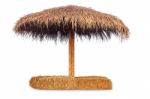 Tiki Hut Sun Umbrella, Bar Beach Hut With Straw Chair Stock Photo