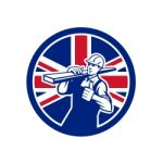 British Lumberyard Worker Union Jack Flag Icon Stock Photo
